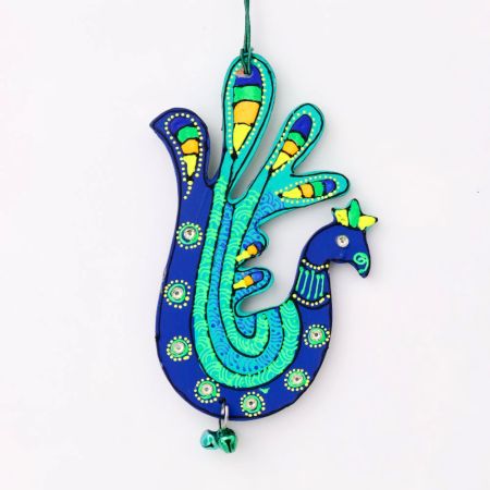 Handmade Wooden Peacock Christmas Hanging - Blue-Green, Yellow-Blue, Orange-Purple, Pink-Green